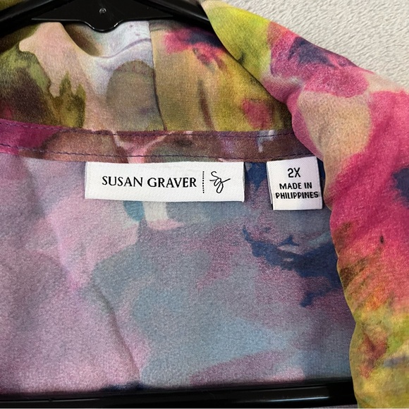 Susan Graver 2X Sleeveless Open Front Cardigan Vest Sheer Chiffon Floral - Picture 5 of 9